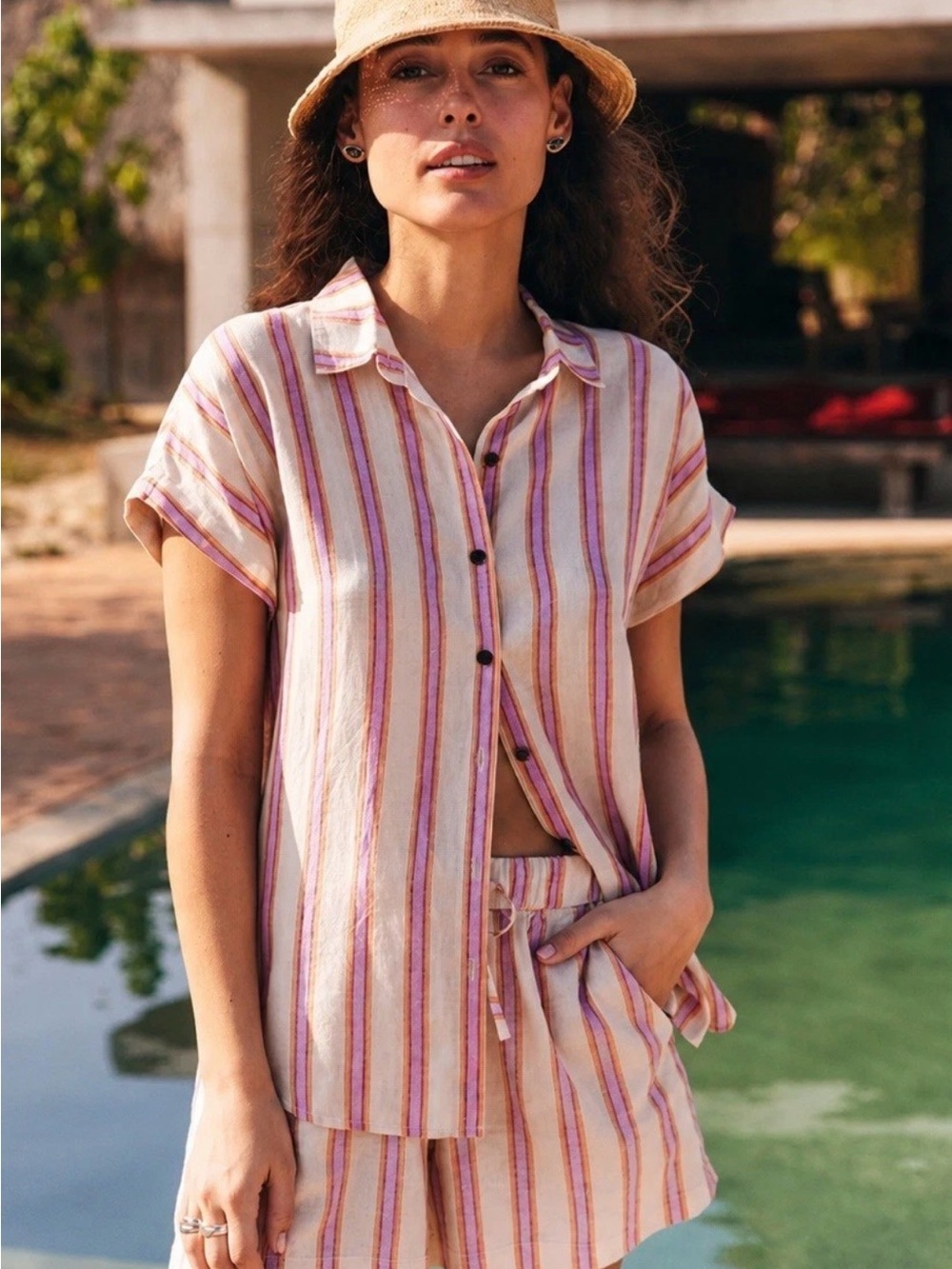 Marine Layer Dana Shirt Women’s S Violet Stripe Button Front Coastal Casual